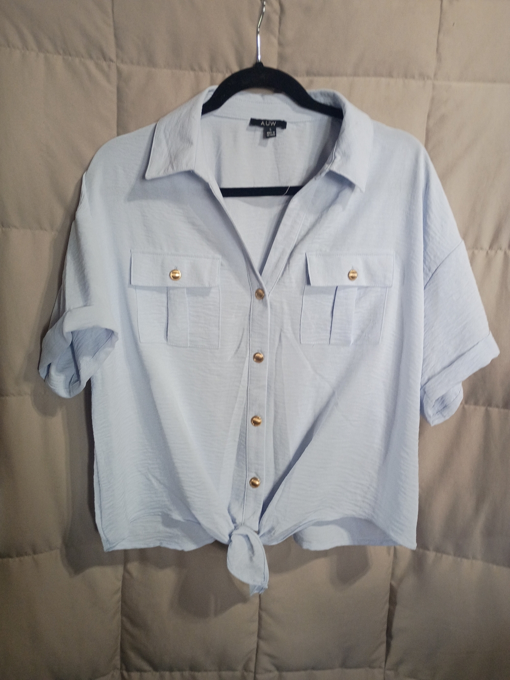 AUW Light Blue Short Sleeve Tie-Front Shirt